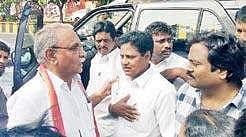 Rajya Sabha member KVP Ramachandra Rao interacts with FIMS students and their parents in Vijayawada on Sunday | Express