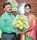 District Collector B Lakshmikantham felicitates ace archer Jyothi Surekha on Sunday | Express
