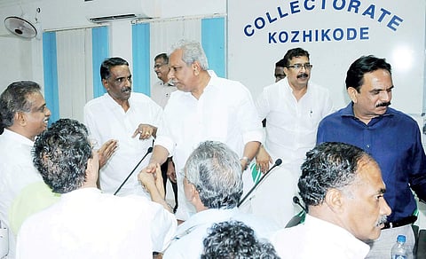 Industries Minister A C Moideen at the all-party meeting at the collectorate in Kozhikode on Monday | A Sanesh