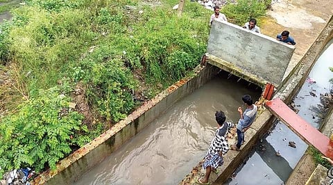 Water flows thorough the stormwater drains into Virugambakkam canal