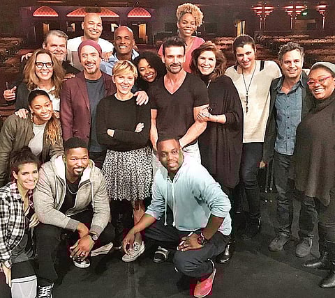 Cast of Avengers from the sets of Our Town