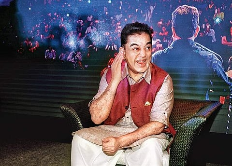 Kamal Haasan during the unveiling of his app on Tuesday | D SAMPATHKUMAR