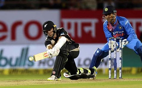 New Zealand's cricket player Kane Williamson bats during the second T20 against India in Rajkot. | AP