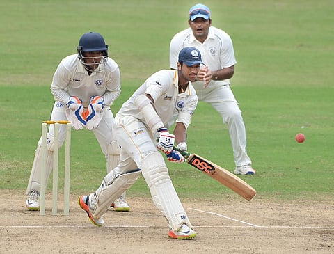 Tamil Nadu batsman Washington sundar hits a shot during the Ranji trophy match against Tripura at Chepauk in Chennai.|Express/D Sampath Kumar
