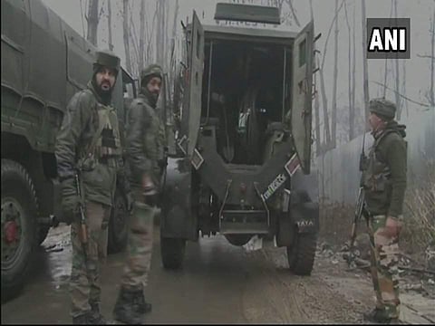 An encounter broke out on the night of December 11 at Unisoo, Handwara in Jammu and Kashmir. (Twitter Photo | ANI)