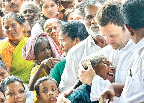 Rahul Gandhi consoles a sobbing Josephina during his visit to Vizhinjam | Manu R Mavelil