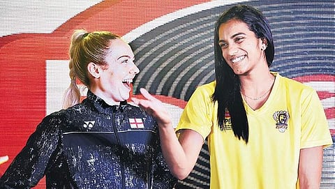 PV Sindhu and Gabrielle Adcock at the launch of Chennai Smashers team jersey | PTI
