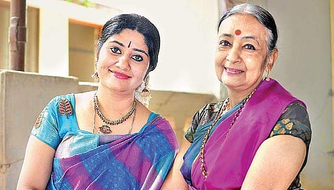 Sudha V Lakxmi with her guru and veteran dancer, Sudharani Raghupathy