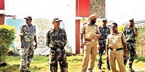 Police personnel beefed up security at Satavahana University on Tuesday | express