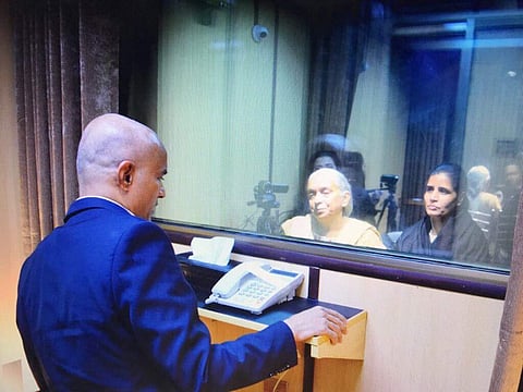 Kulbhushan Jadhav met his wife, mother for 40 minutes, separated by a glass door at Pakistan Foreign Affairs Ministry. (Twitter Photo | @MohammadFaisal)