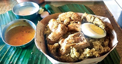 Donne Biryani: a dish served in dried leaf bowls
