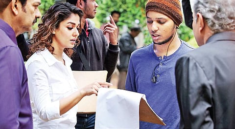 Kalai Selvan with Nayanthara on the sets of Imaikkaa Nodigal