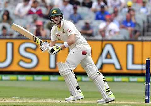 Australia's Steve Smith pulls the ball against England during the fourth day of their Ashes cricket test match in Melbourne. | AP