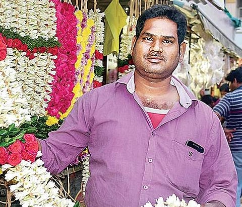 A flower seller at Mylapore