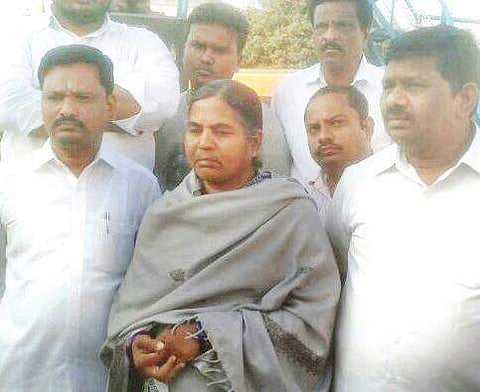 Rohith Vemula’s mother Radhika addressing a press conference at Ambedkar Statue Centre in Guntur on Friday | Express