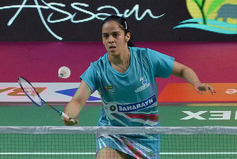 Saina Nehwal of Awadhe Warriors returns a shot to Michelle Li of North Eastern Warriors | PTI
