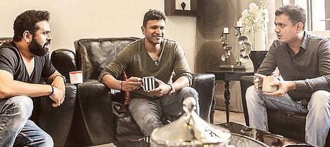 Director Santhosh Ananddram, Puneeth Rajkumar and producer Vijay Kiragandur