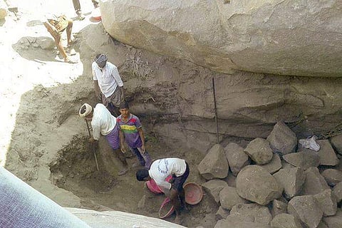 Excavation in progress at the Chennampalli Fort. (Express)