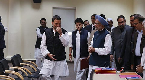 Rahul Gandhi met with Dr Manmohan Singh and other senior party leaders after filing his nomination. (Express photo Service | Shekhar Yadav)