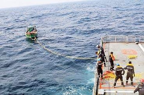 Naval vessel INS Sharda rescues fishermen stranded due to cyclone Ockhi off Lakshadweep in the Arabian Sea on Sunday | Indian navy