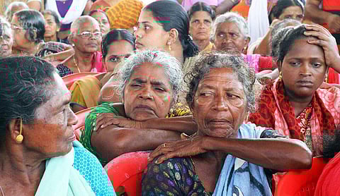 Women with hopes of return of their dear ones at the St Mary's church in Vizhinjam. (EPS | kaviyoor santhosh)