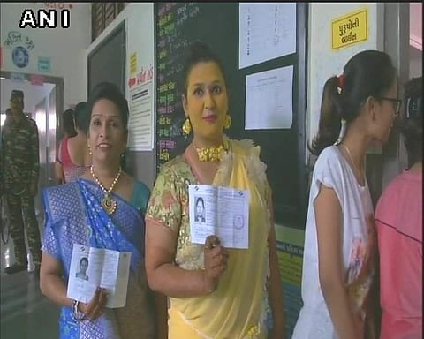 A bride to be, Fenny Parekh arrives from her 'haldi' ceremony to cast her vote. | ANI