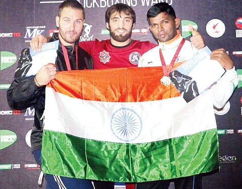 Girish R Gowda (extreme right) at the WAKO World Championship held in Russia in 2016