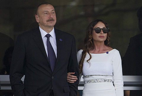 Azerbaijan's President Ilham Aliyev and his wife Mehriban Aliyeva. (File Photo | AP)