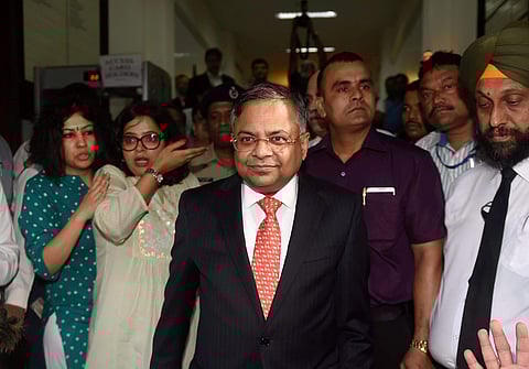 Tata Sons Chairman N Chandrasekaran arrives at Bombay House. (Photo | PTI)