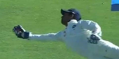 Wriddhiman Saha taking the catch.(Via Indian cricket team official facebook page)