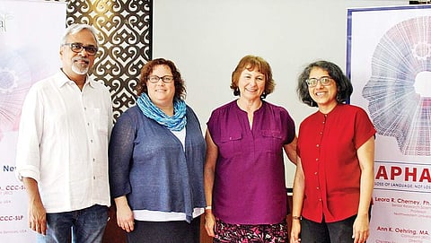 Jayendra, co-founder, Bhoomika Trust, Ann K Oehring, Leora R Cherney and Sudha Jayendra
