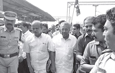 Chief Minister Pinarayi Vijayan arriving for the Karavali Souharda Rally in Mangaluru, amidst tight security, on Saturday | Express