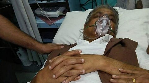 Leader of Opposition Abdul Mannan at SSKM hospital in Kolkata on Wednesday. | Express Photo Service