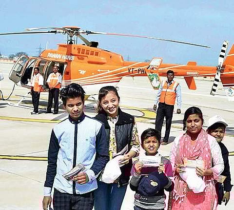 Passengers at the newly inaugurated Integrated Heliport at Rohini in Delhi on Tuesday