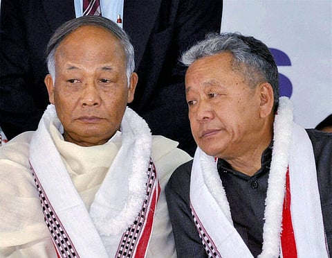 Manipur Chief Minister O Ibobi Singh (L) with state Congress President Gaikhangam. | PTI