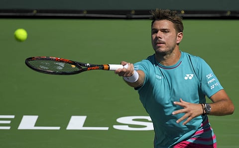 Stanislas Wawrinka, of Switzerland, hits to Pablo Carreno Busta, of Spain, during a semifinal match at the BNP Paribas Open tennis tournament, Saturday, March 18, 2017, in Indian Wells, Calif. | AP