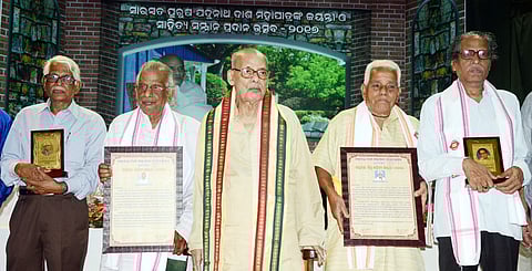 The awardees along with Jadunath Das Mahapatra on Wednesday | Express