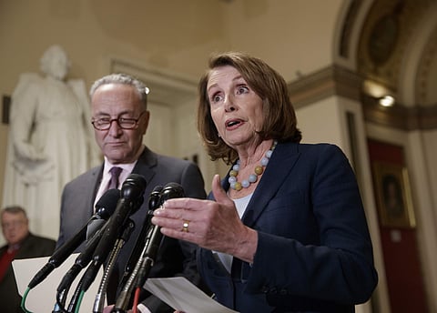House Democratic Leader Nancy Pelosi of California, and Senate Democratic Leader Chuck Schumer of New York speak to reporters about the Congressional Budget Office projection that 14 million people would lose health coverage under the House Republican bil