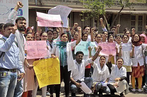 Sangli Members of the Maharashtra Association of Resident Doctors MARD stage a protest at the Sangli District Civil Hospital to demand security from the government in Sangli | PTI