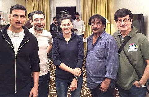 Taapsee with (from left) Akshay Kumar, Naam Shabana’s producer Neeraj Pandey, director Shivam Nair, Anupam Kher