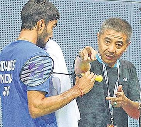 World No 31 Kidambi Srikanth (L) with India singles coach Mulyo Handoyo