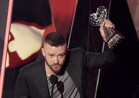 Justin Timberlake accepts the award for song of the year for 'Can't Stop The Feeling!' at the iHeartRadio Music Awards at the Forum on Sunday, March 5, 2017 (Photo | AP)