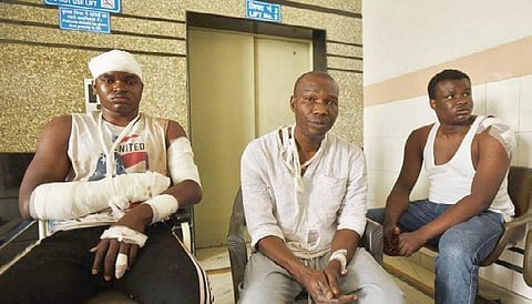 Africans in Noida’s Kailash Hospital after being attacked by a mob in Greater Noida