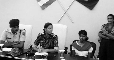 Maoist Suna Wadeka alias Jivani seated next to South Western Range DIG S Shyni | Express