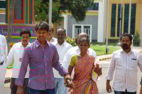 Satyam Babu coming out of Rajahmundry central Jail after he was aquittedin Ayesha Meera case in Rajahmundry on Sunday. Express photo.