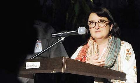 US Consulate General Katherine Hadda addressing a panel discussion on air quality at Lamakaan in Hyderabad on Thursday | sayantan ghosh