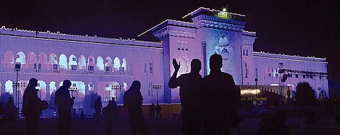 Osmania University building has been illuminated for the centenary celebrations in Hyderabad on Tuesday | (R Satish Babu | EPS)