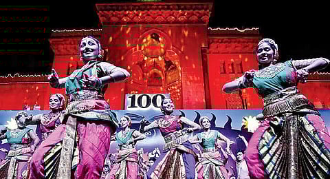 Artists performing Perini Natyam during centenary celebrations of OU in Hyderabad on Wednesday | (Vinay Madapu | EPS)