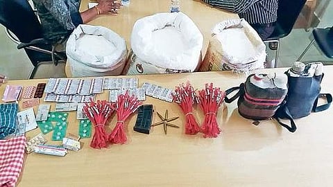 The seized materials from Maoist camp in Rayagada. | Express Photo Service
