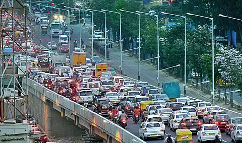 Traffic jam on the newly inaugurated Doddanekundi flyover | JITHENDRA M